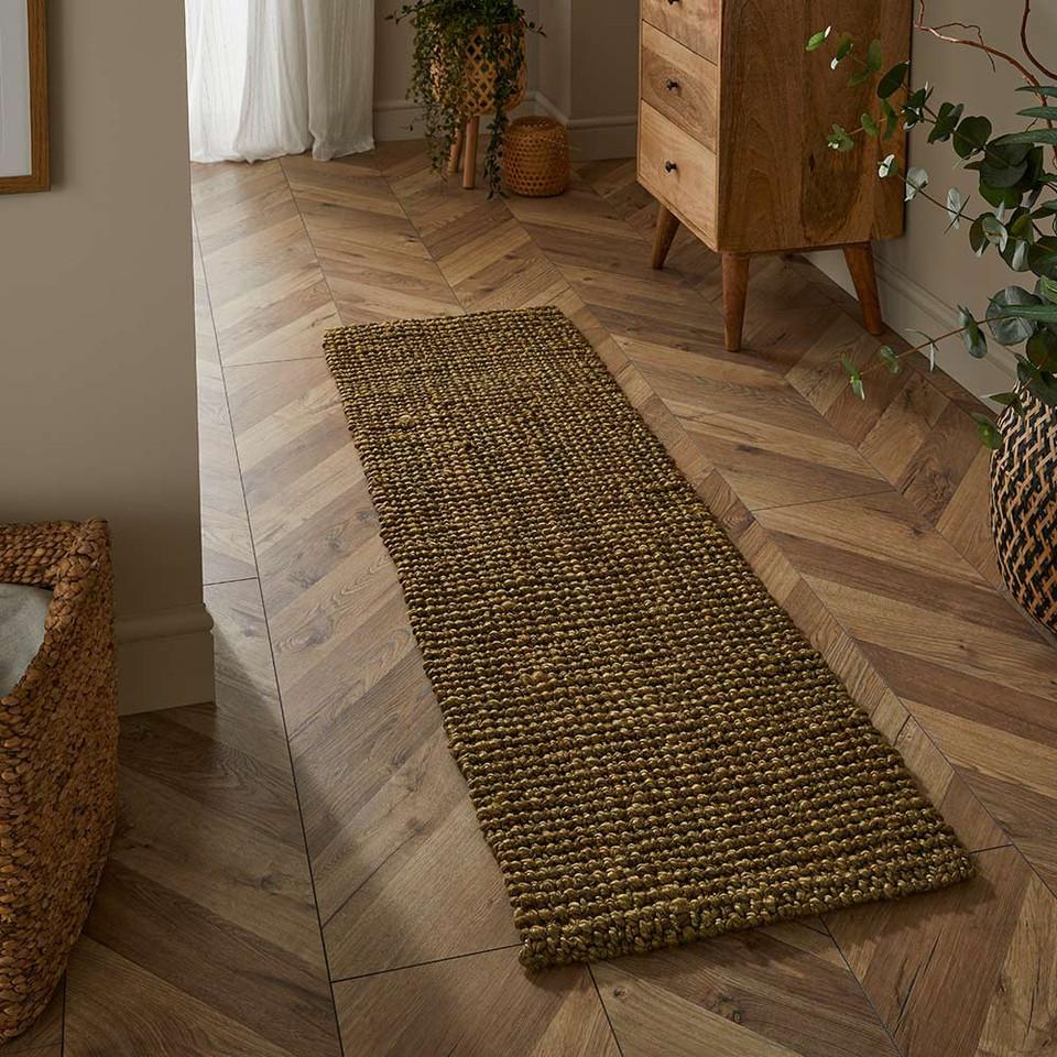 Whitefield Olive Brown Handwoven Boucle Rug Runner