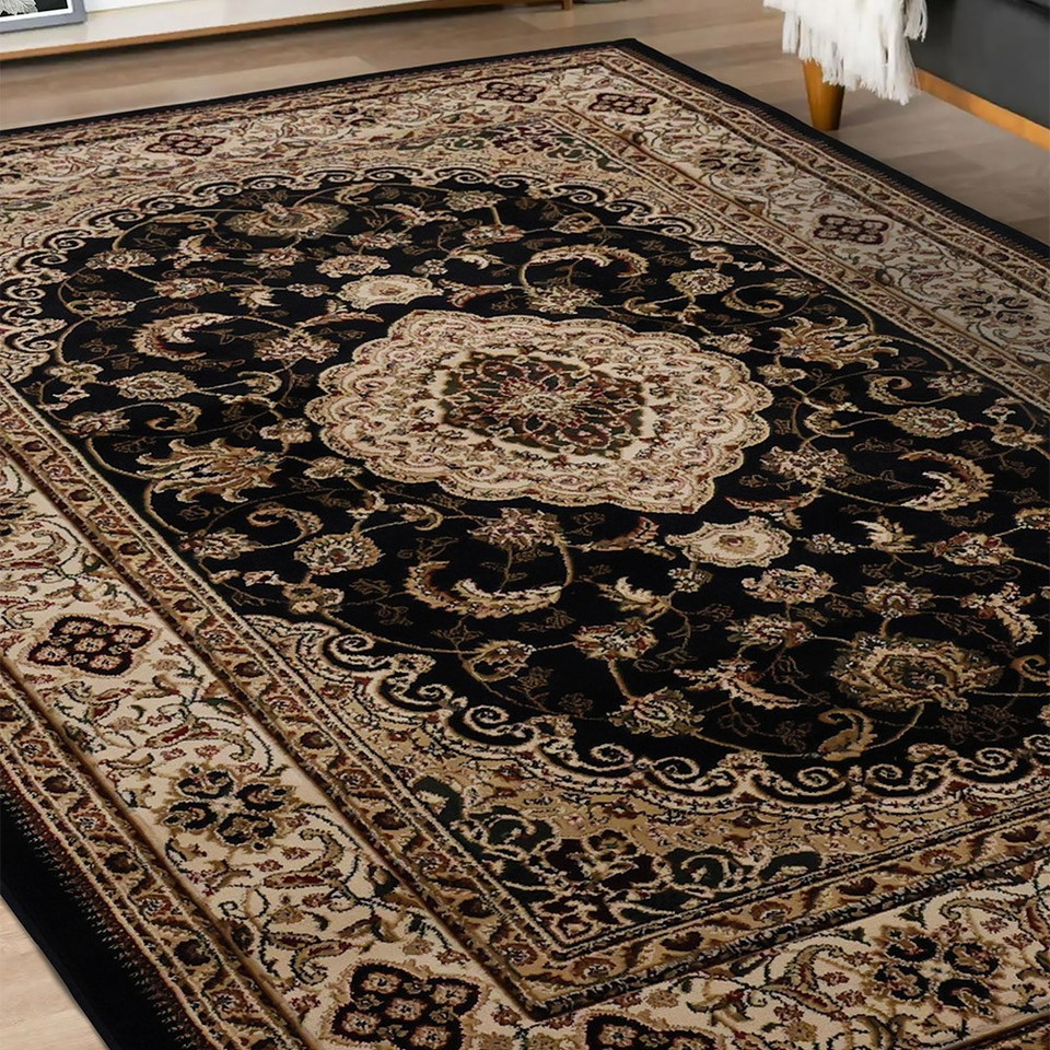 Victoria Traditional Black Classical Rug