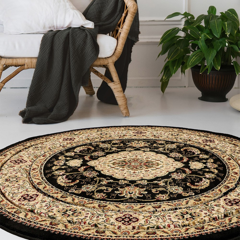 Victoria Traditional Black Circle Rug