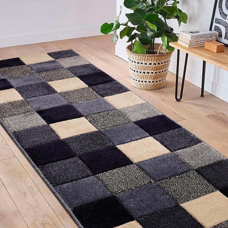 Newport Blocks Blue Rug Runner