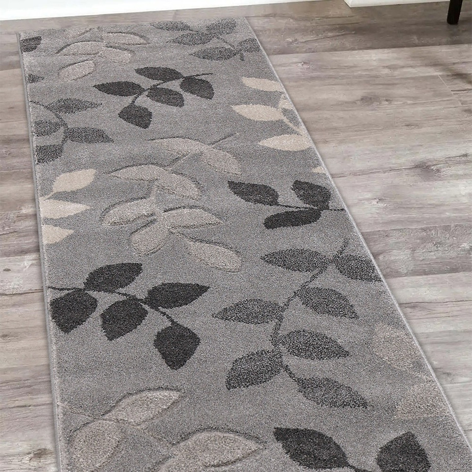 Newport Leaf Grey Rug Runner