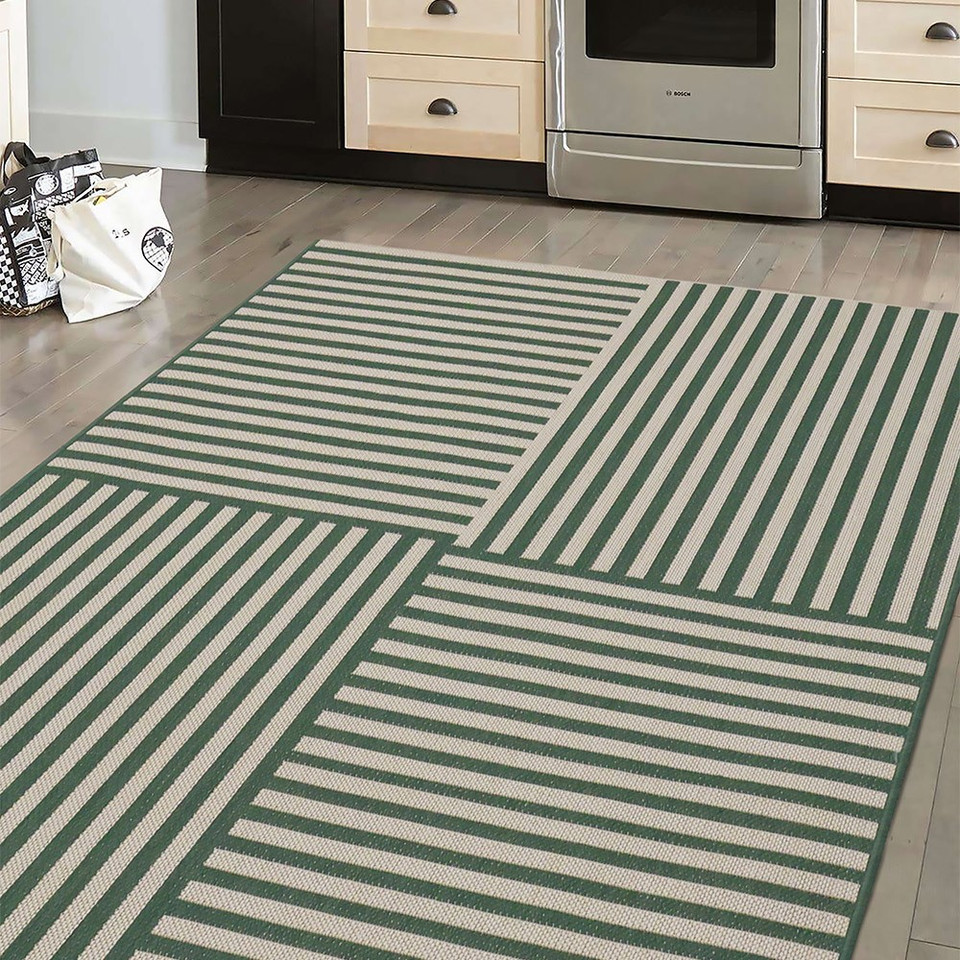 County Multi Stripe Green Indoor Outside Rug