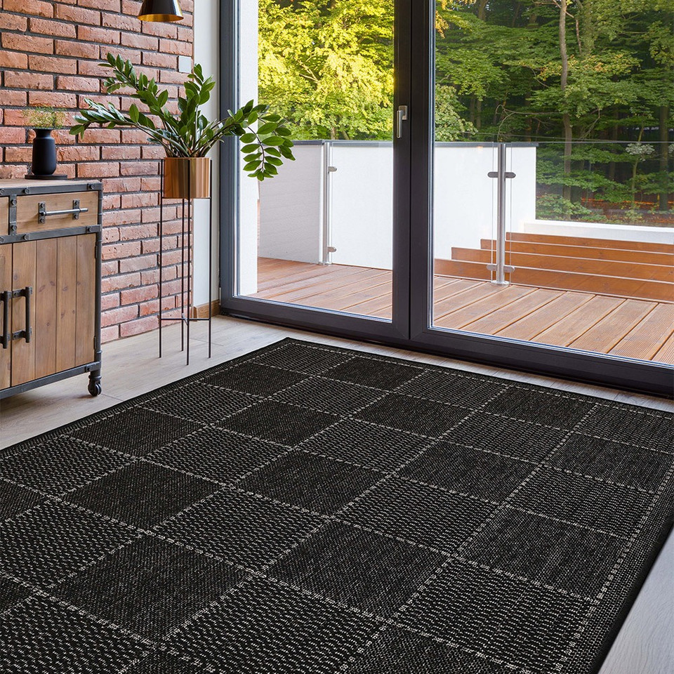 Flatweave Gel Check Black Rug