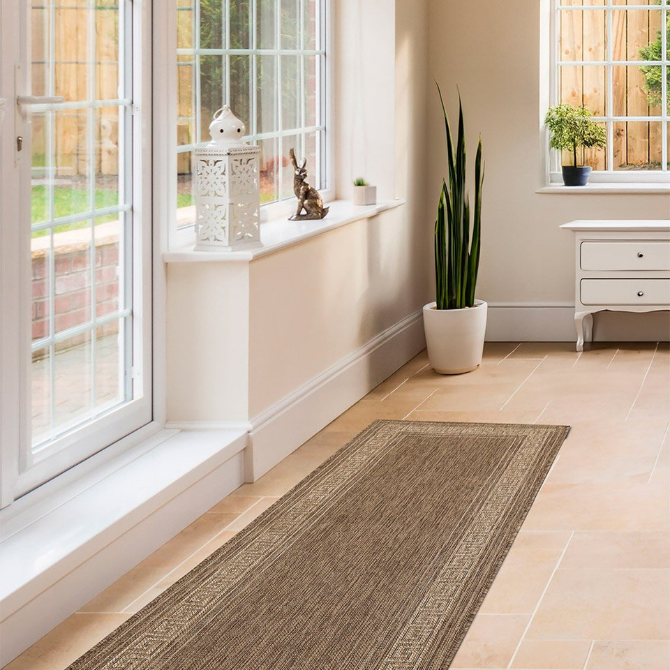 Flatweave Gel Greek Key Latte Rug Runner