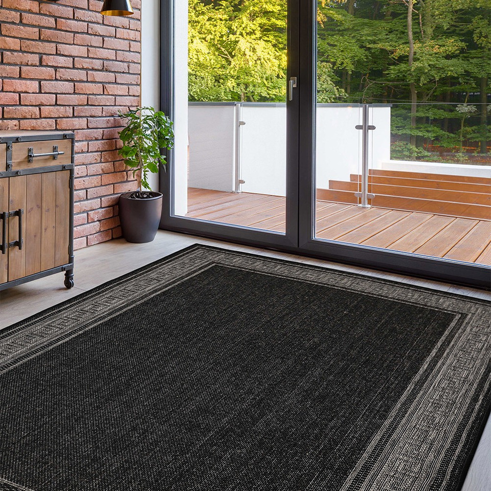 Flatweave Gel Greek Key Black Rug