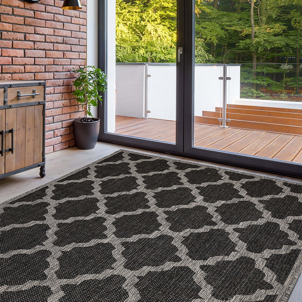 Flatweave Gel Trellis Black Rug