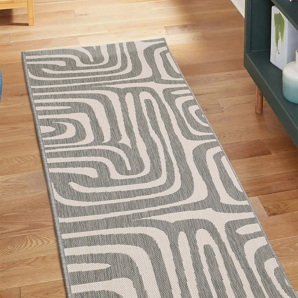 County Zebra Grey Indoor Outdoor Rug Runner