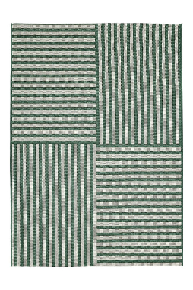 County Multi Stripe Green Indoor Outside Rug Runner