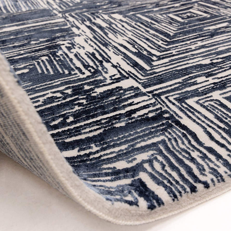 Kuza Portrait Abstract Geo Navy Blue Rug