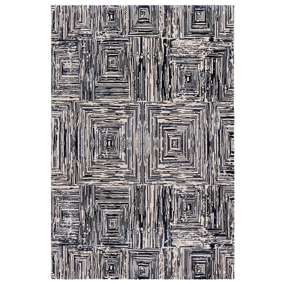 Kuza Portrait Abstract Geo Navy Blue Rug