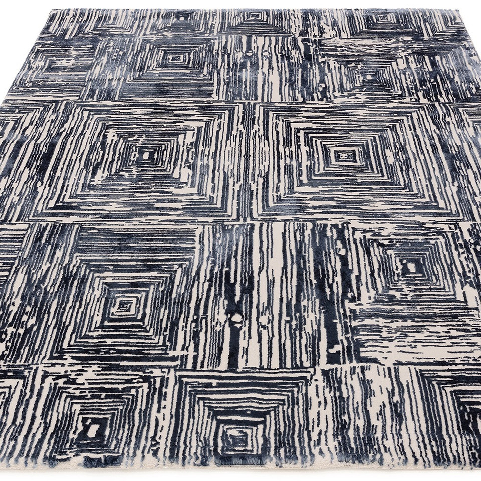 Kuza Portrait Abstract Geo Navy Blue Rug