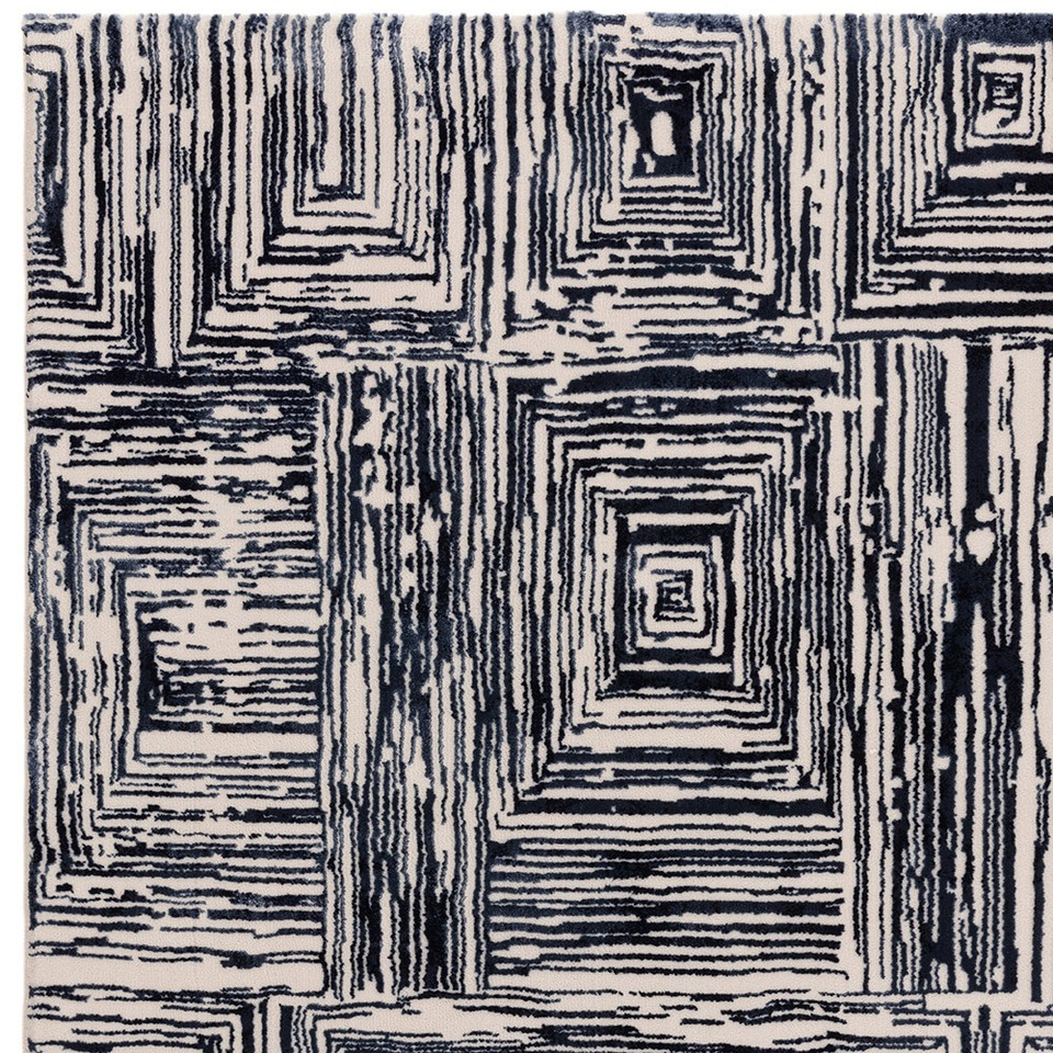 Kuza Portrait Abstract Geo Navy Blue Rug