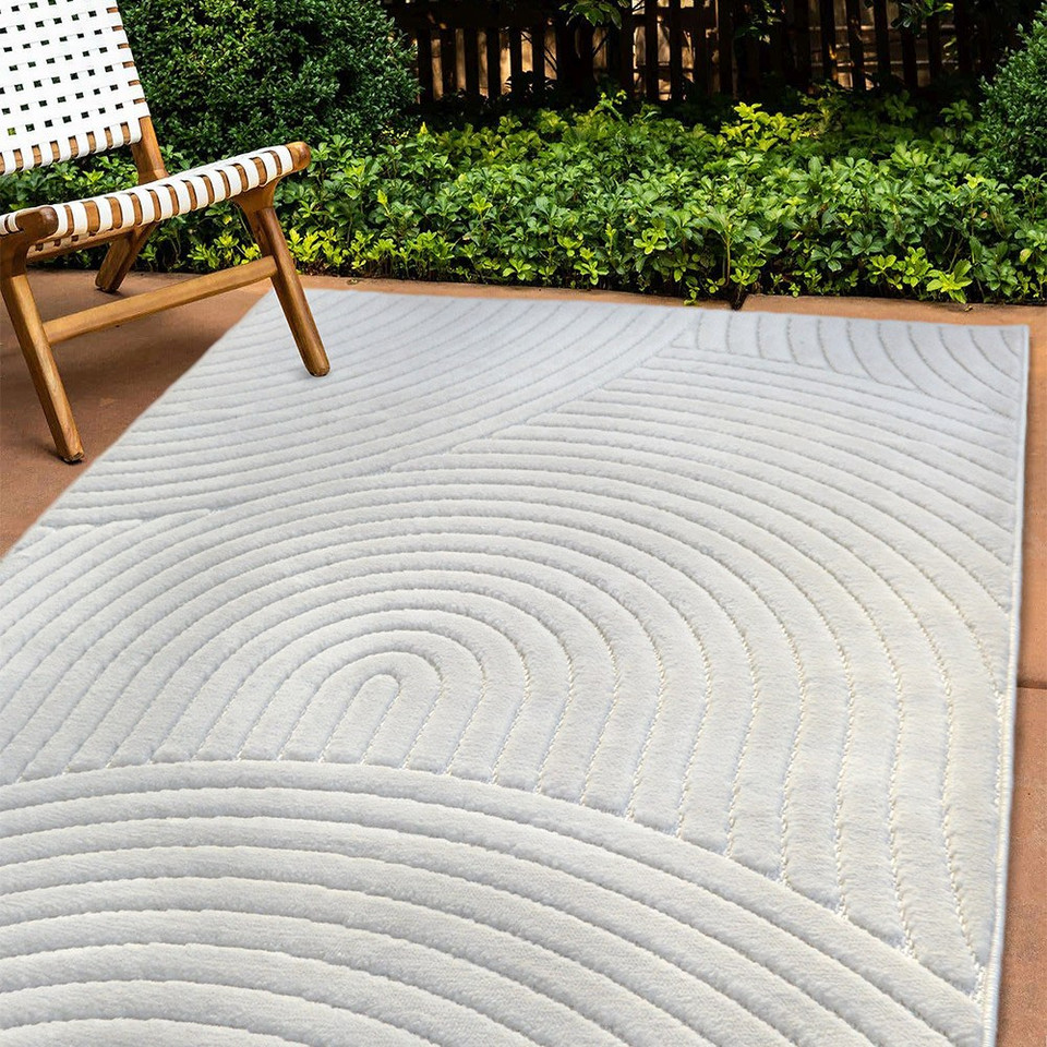 Malmo Curves White Contemporary Indoor Outdoor Rug
