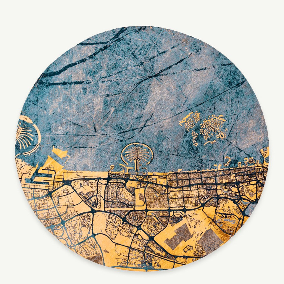 Cities Dubai Gold Sea 9698 Indoor Outdoor Washable Eco Rug