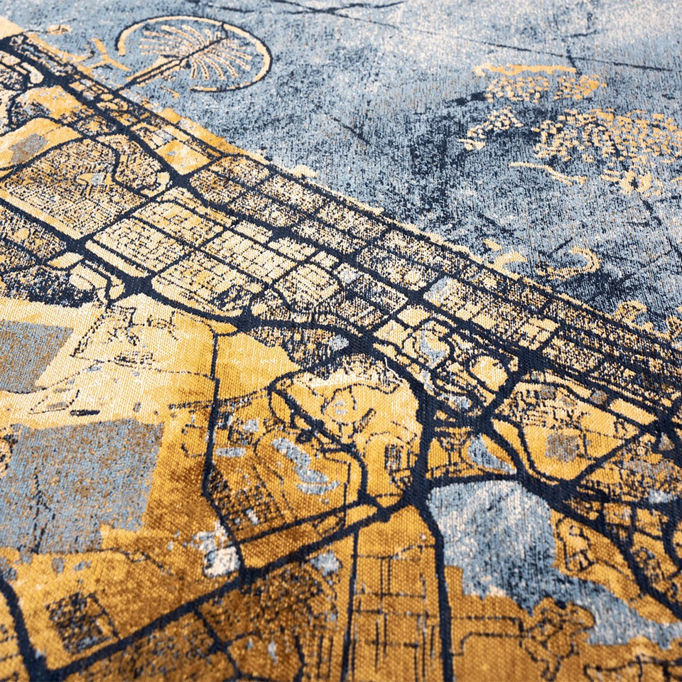 Cities Dubai Gold Sea 9698 Indoor Outdoor Washable Eco Rug