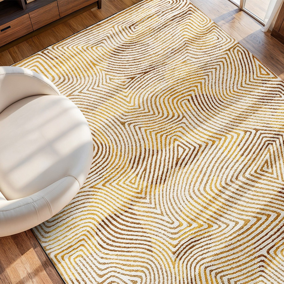 Meditation Coral Yellow Hippy 9799 Indoor Outdoor Washable Eco Rug
