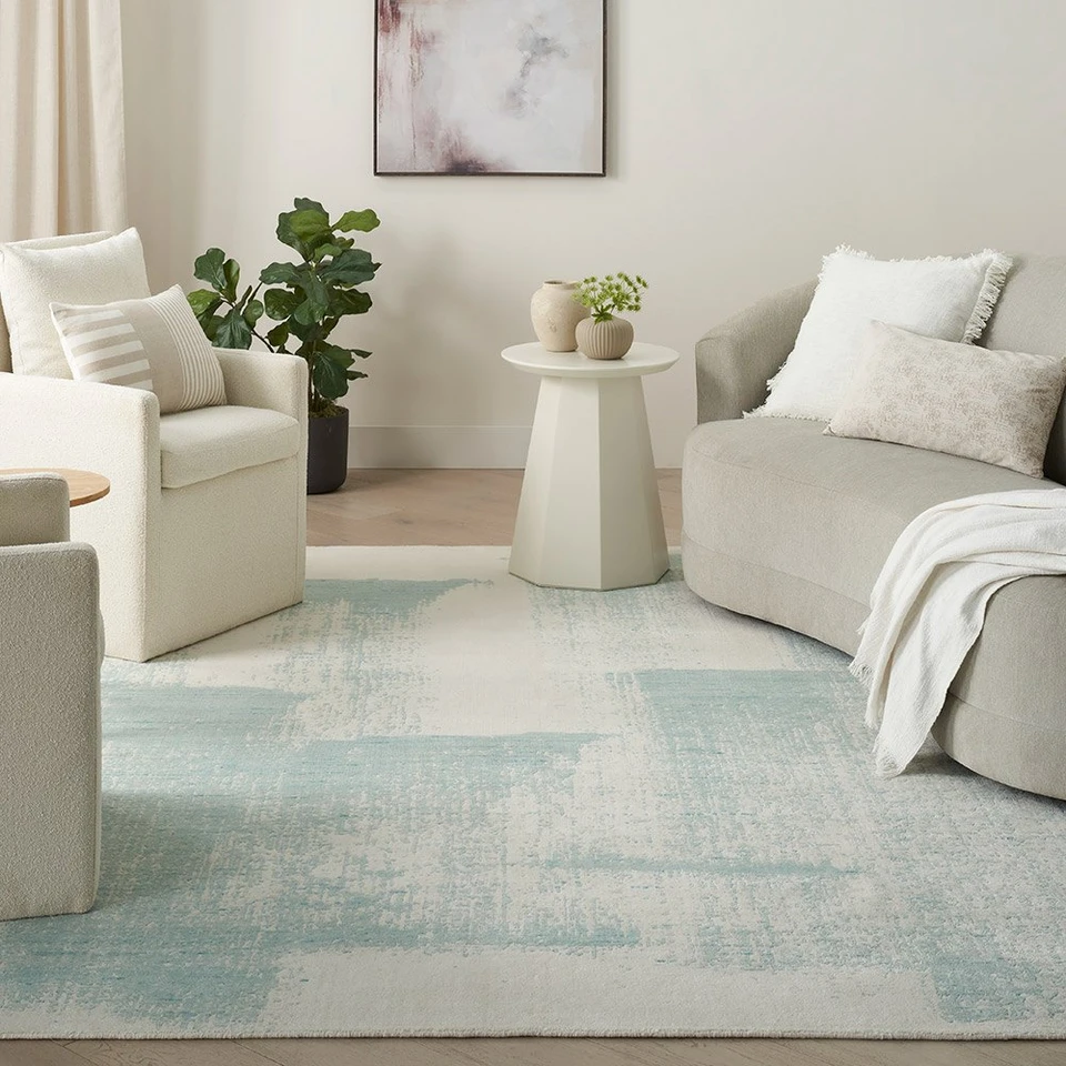 Harmony HAY02 Abstract Ivory Aqua Rug
