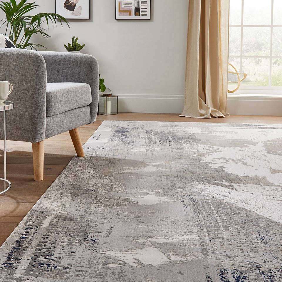 Skyline SK103 Abstract Ivory Navy Rug by Concept Looms