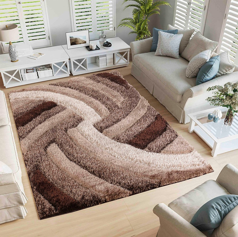 bronze shaggy rug in a living room