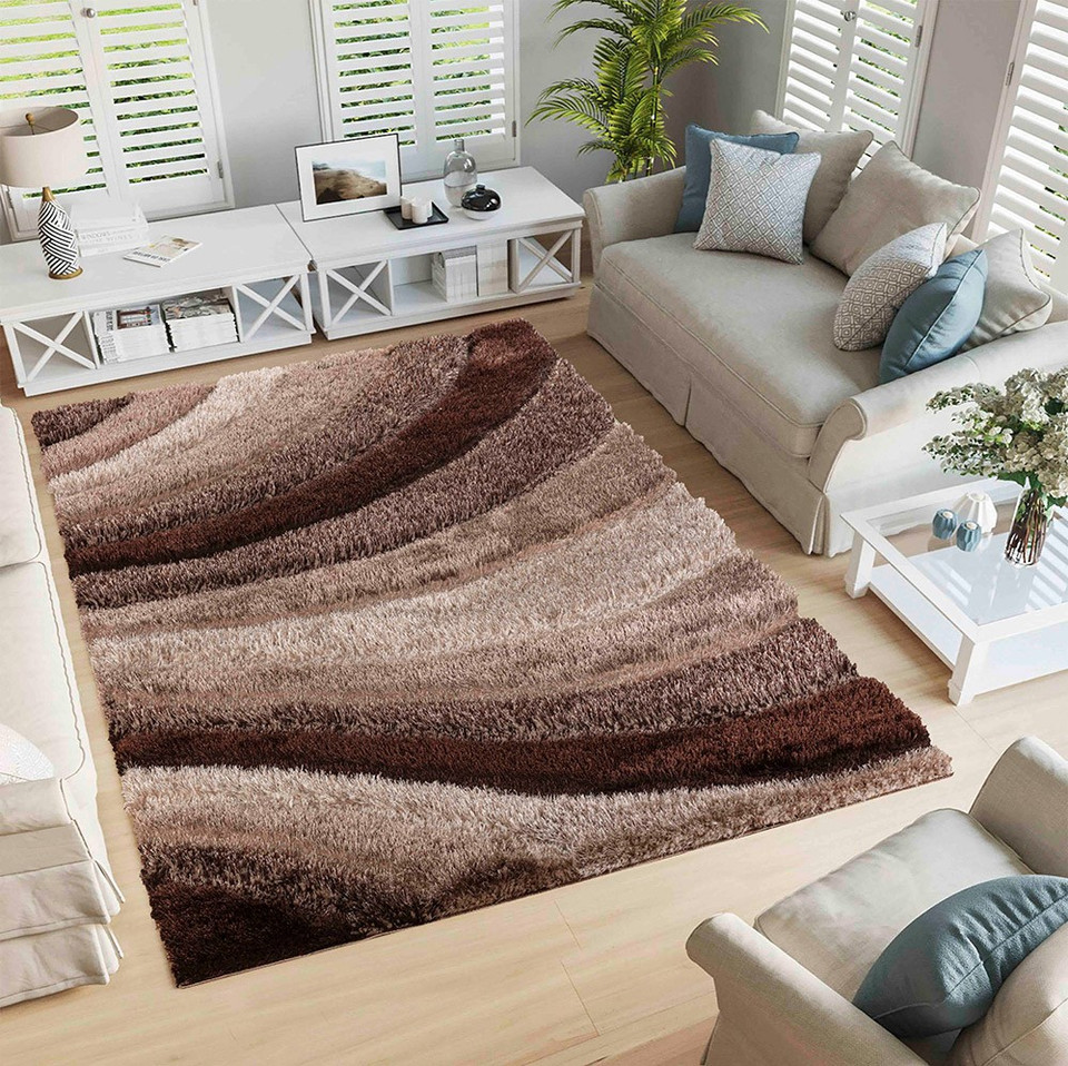 bronze shaggy rug in a living room