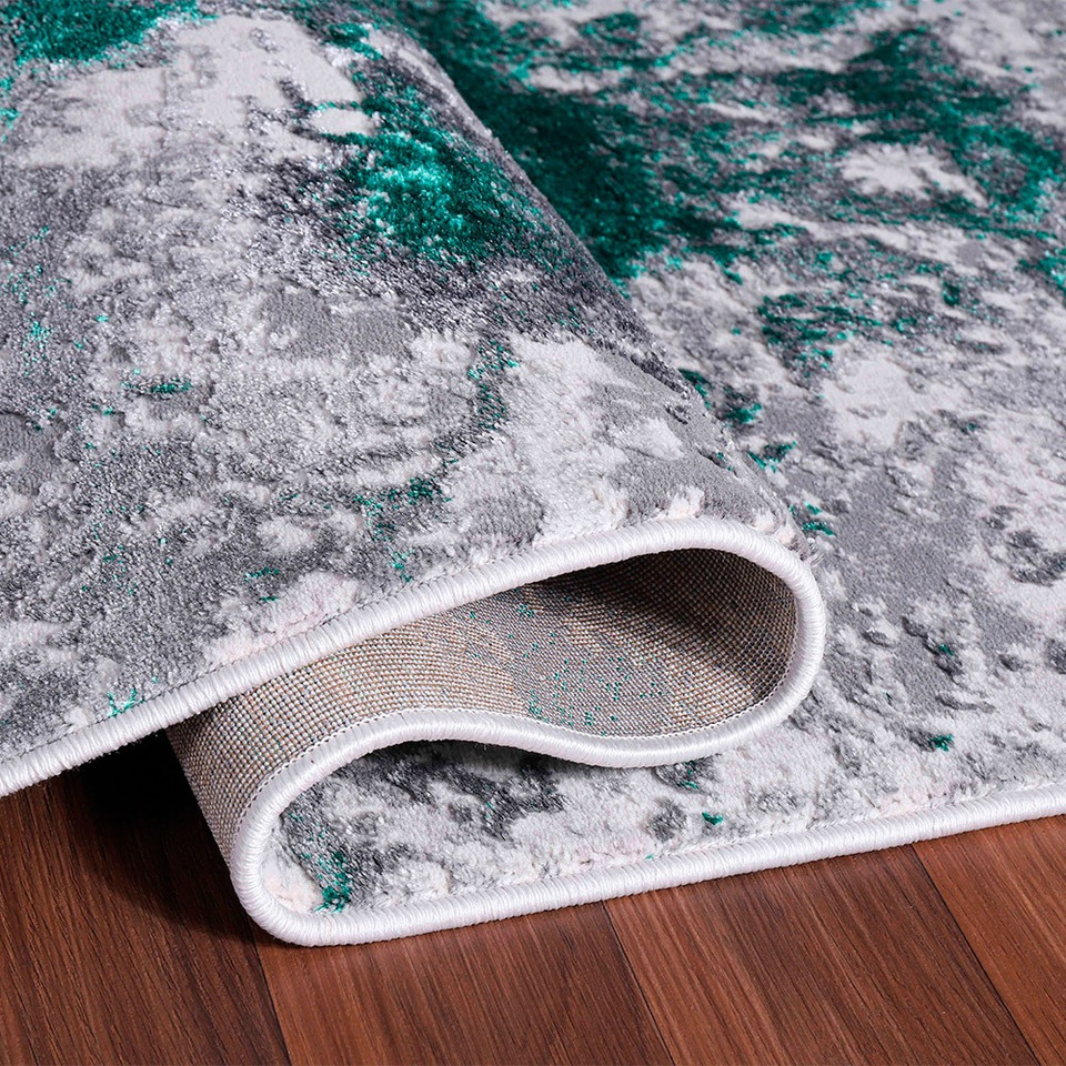 aqua grey abstract rug runner folded