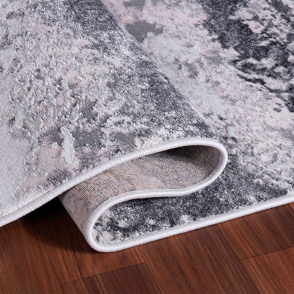 silver grey abstract rug runner folded wooden floor