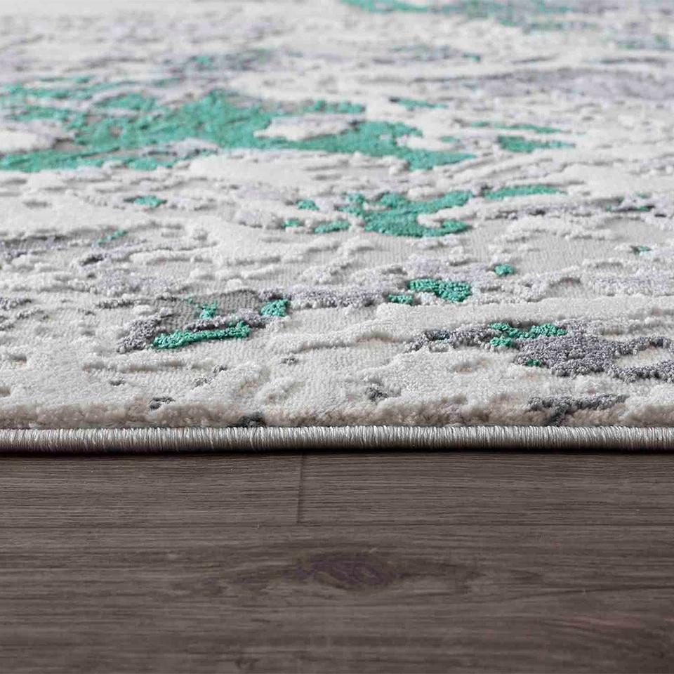 aqua grey abstract rug runner closeup edge
