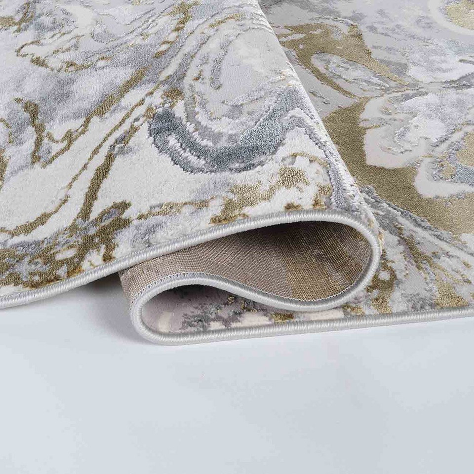 gold grey abstract rug runner folded