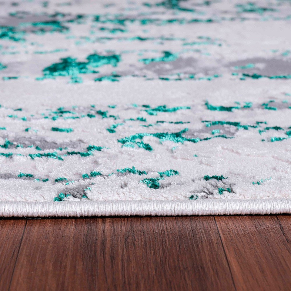 aqua grey abstract rug runner closeup edge