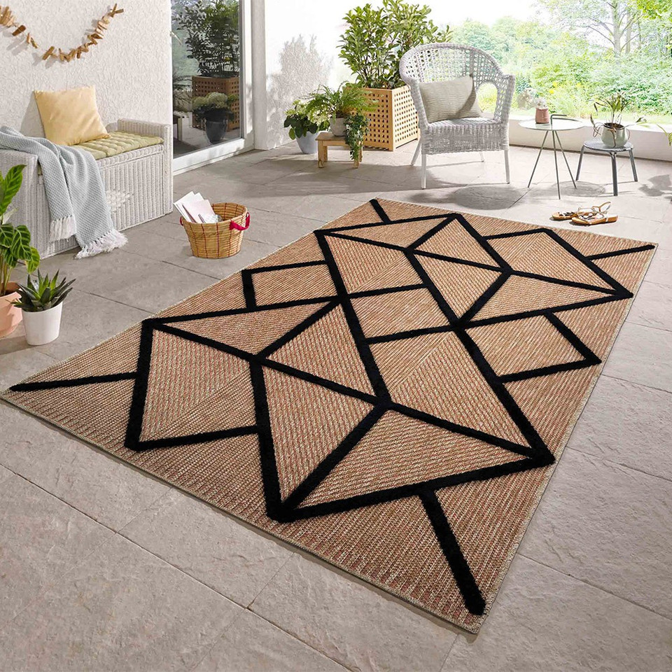 black natural geometric rug in a living space