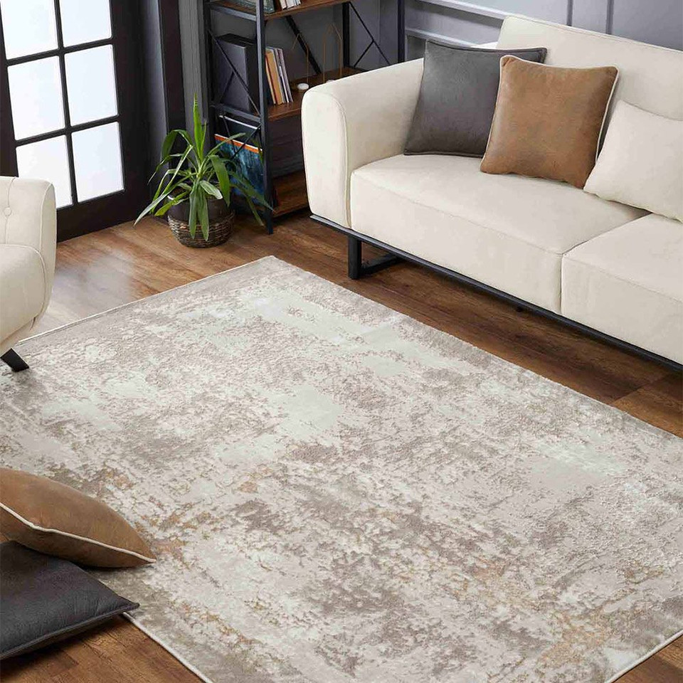 modern abstract acrylic stone rug in a living room