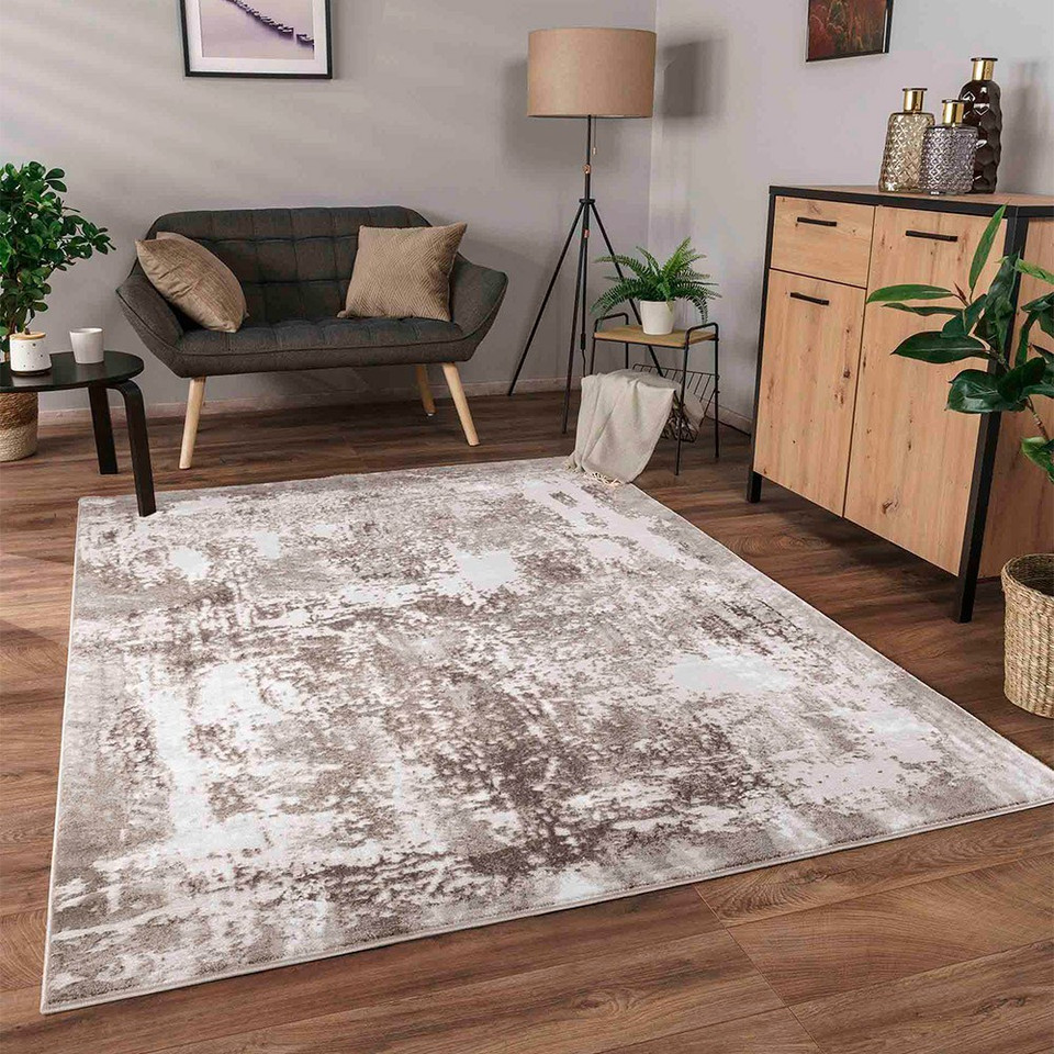 modern abstract acrylic stone rug in a living room