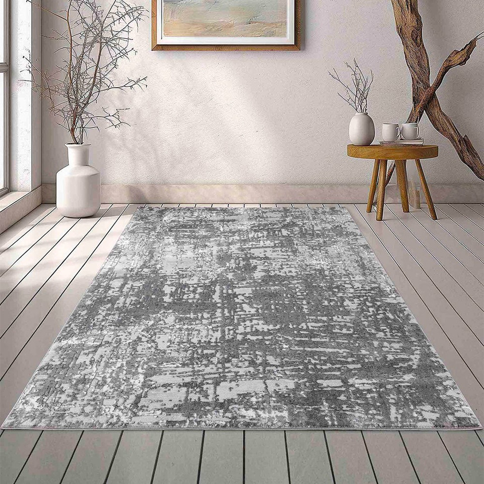 modern abstract lines grey rug in a living room