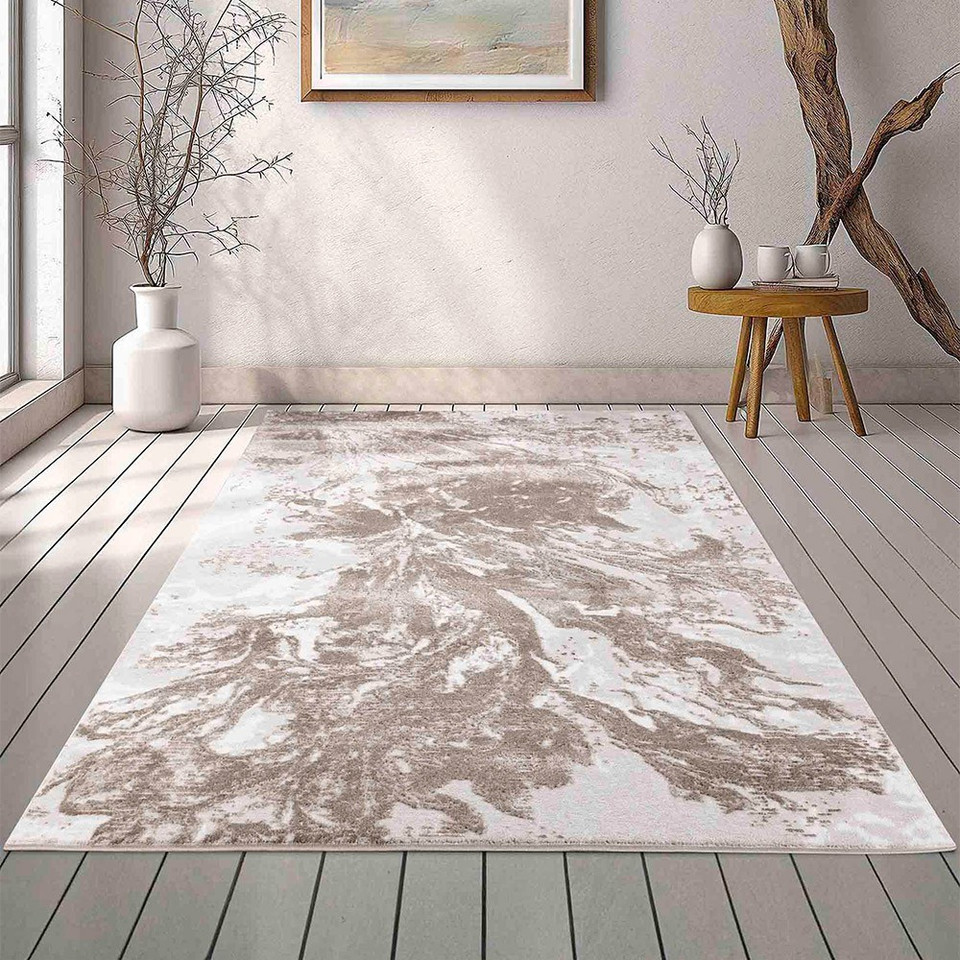 modern abstract water flow stone rug in a living room