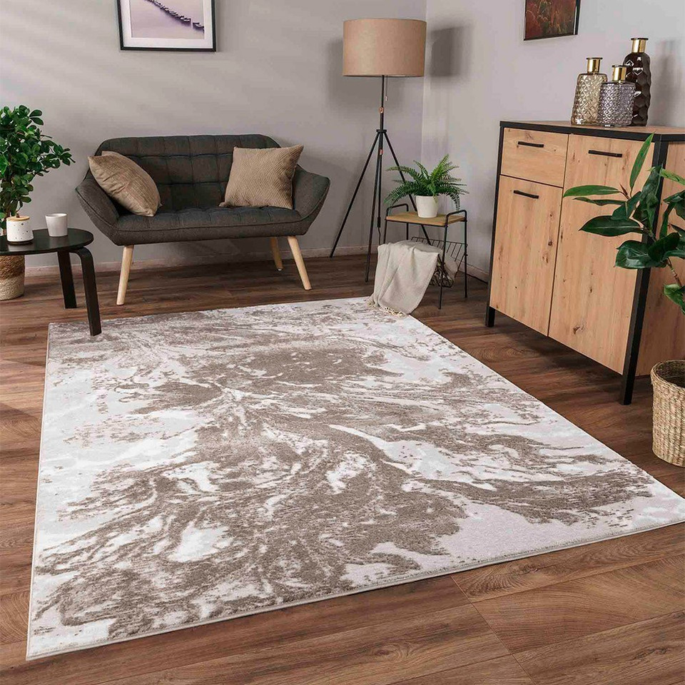 modern abstract water flow stone rug in a living room