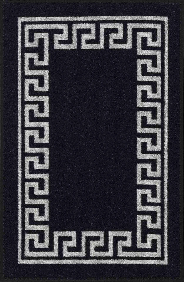 greek key black doormat portrait