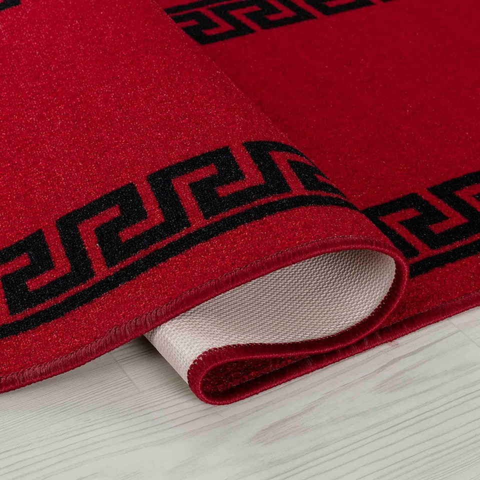 greek key red and black doormat folded