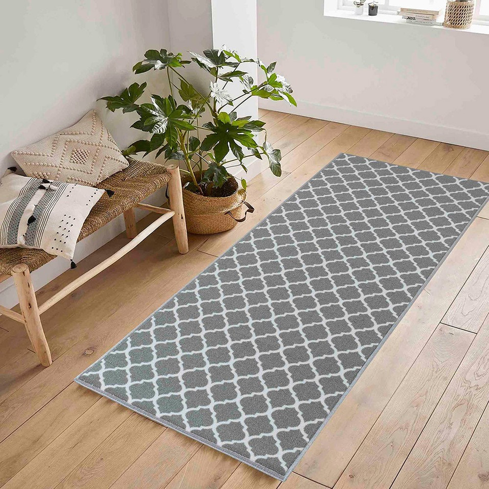 trellis grey mat runner in a living room