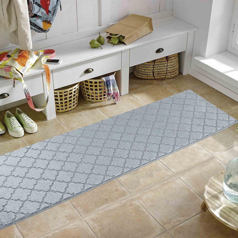 trellis dark grey doormat runner in a living room