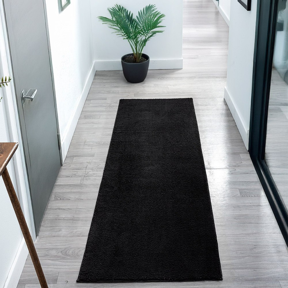 plain black rug runner hallway