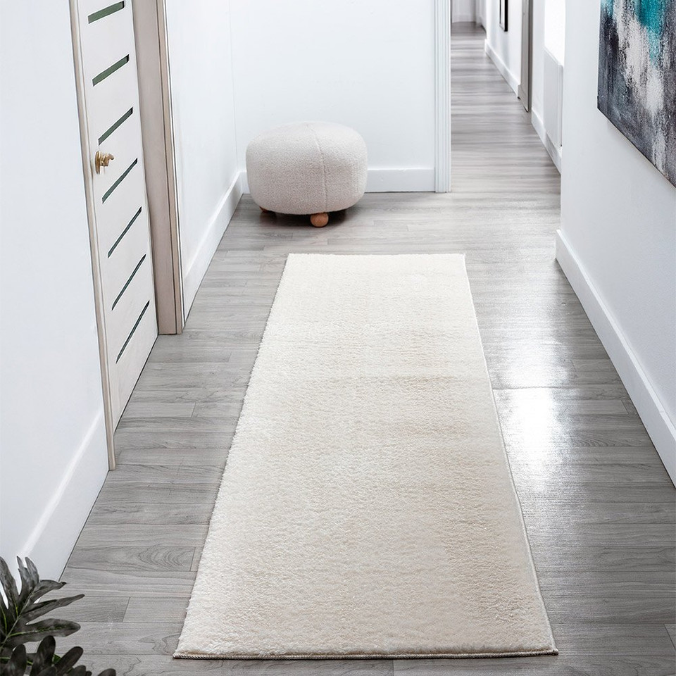 plain white rug runner hallway