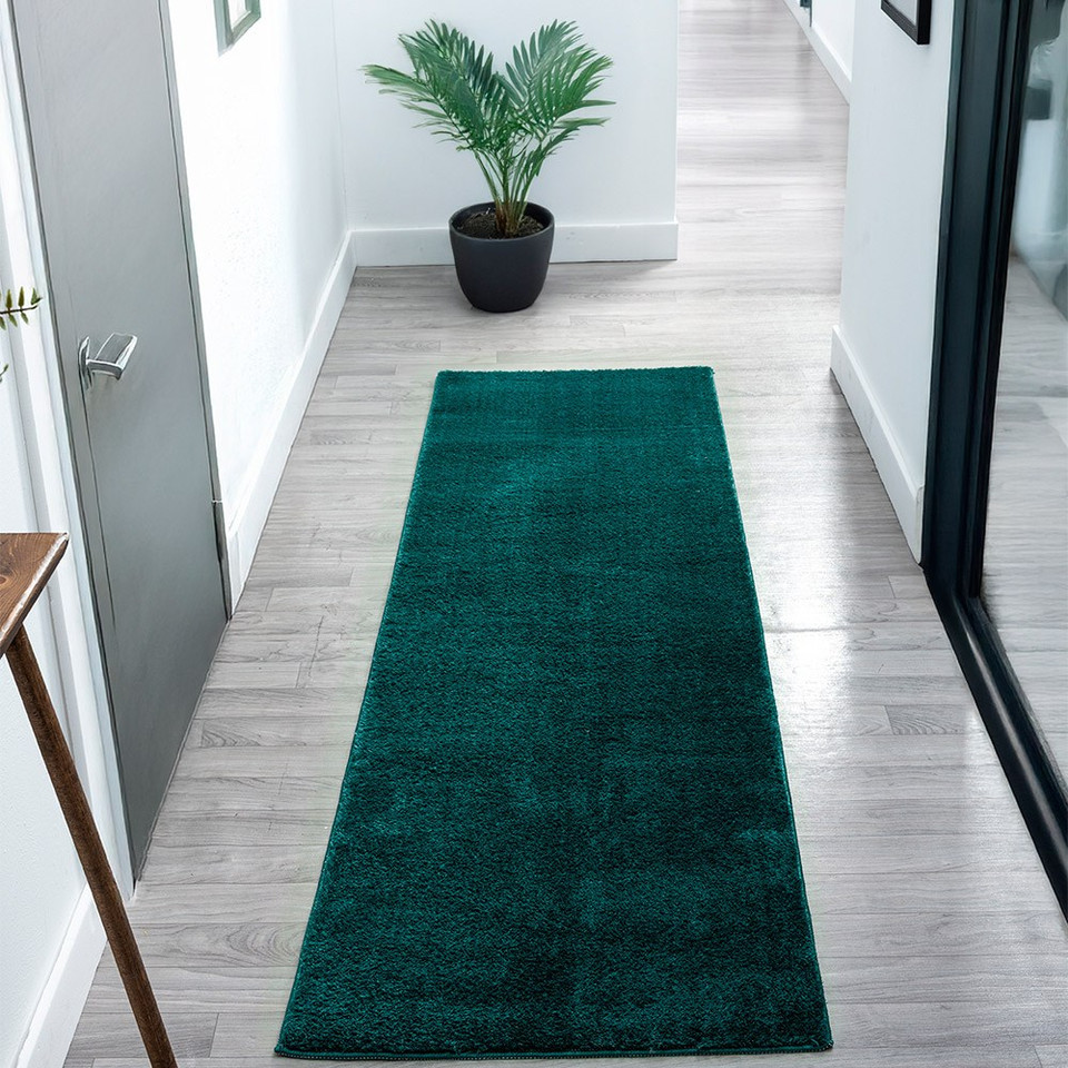 plain emerald rug runner hallway