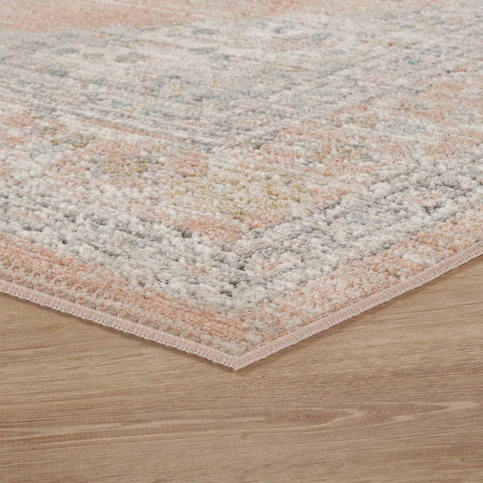 traditional floral coral rug runner side angle closeup corner