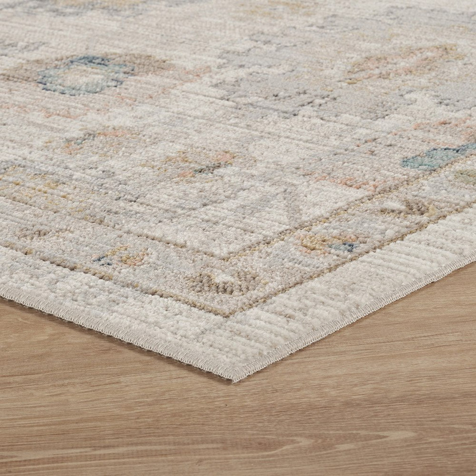 traditional beige rug runner side angle closeup corner
