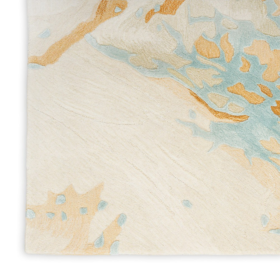 sand blue abstract rug closeup corner
