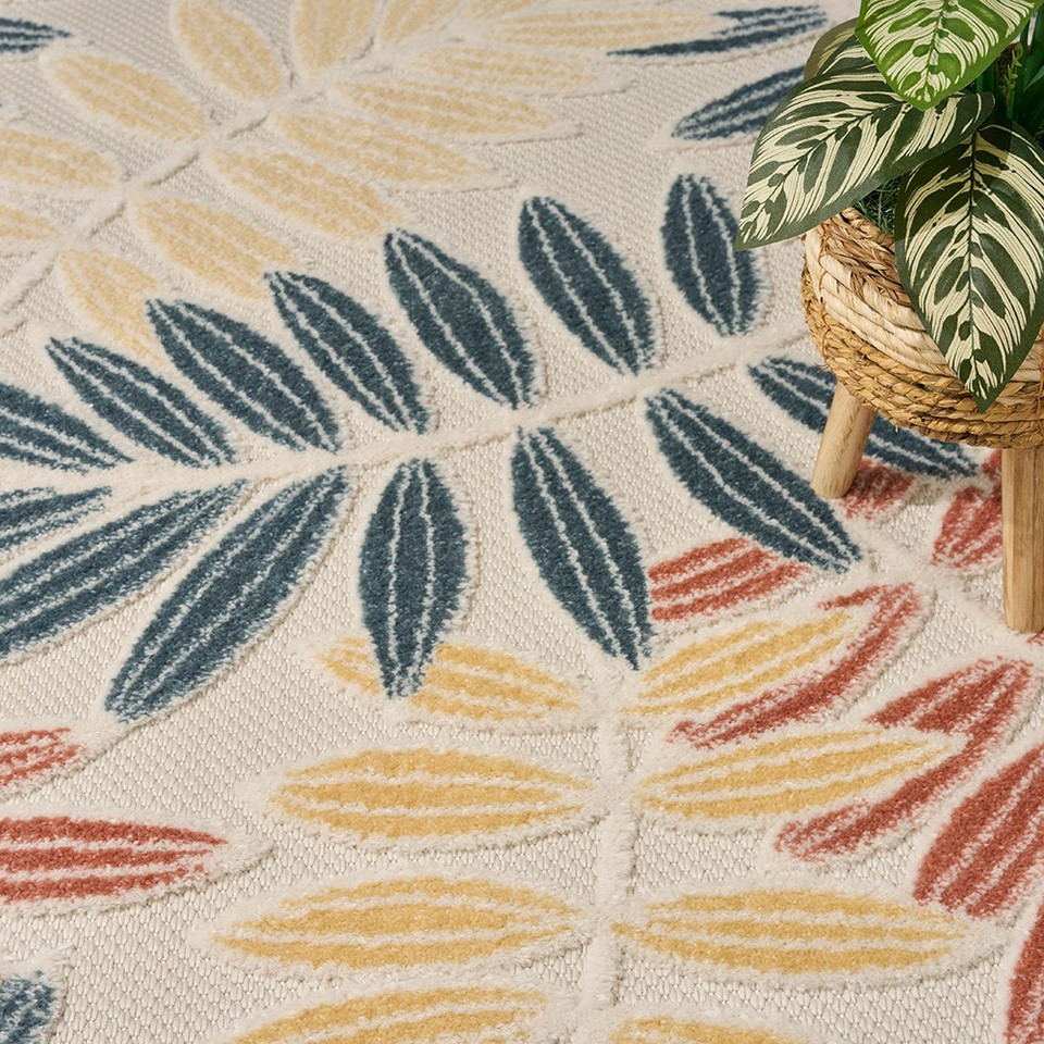 floral ivory blue rug closeup pattern
