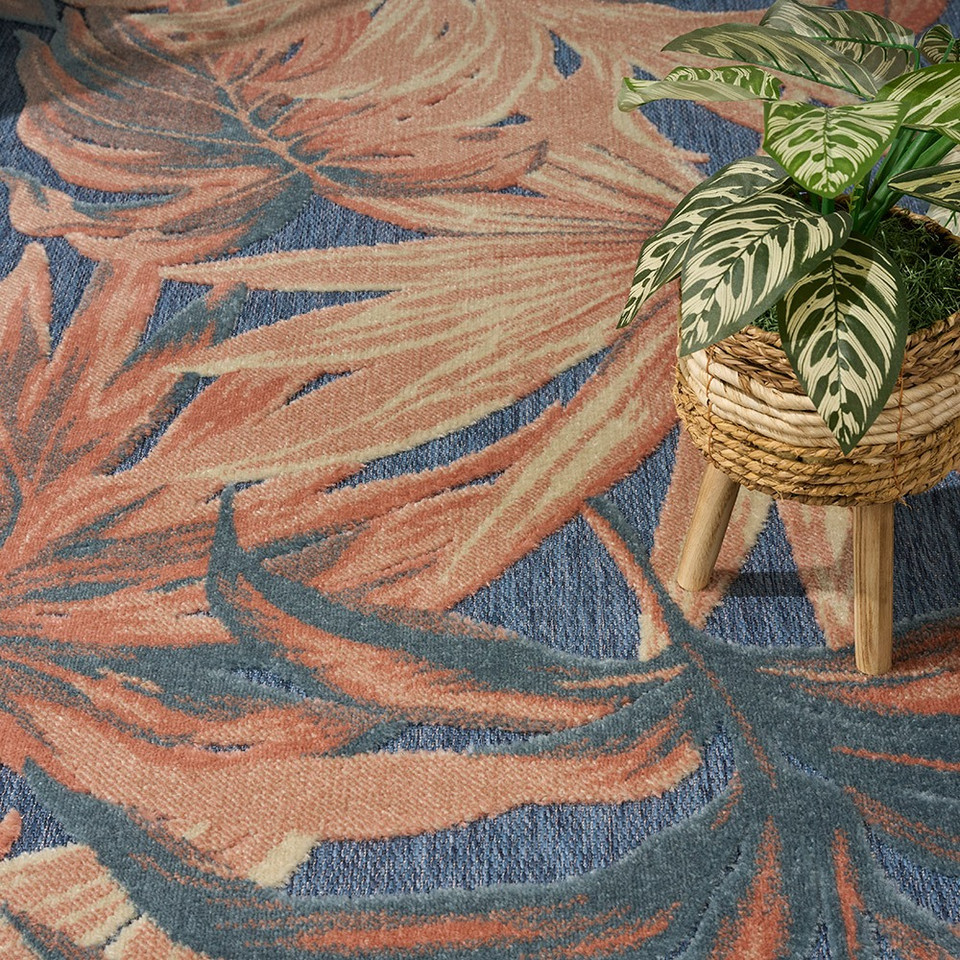 floral blue rose rug closeup pattern