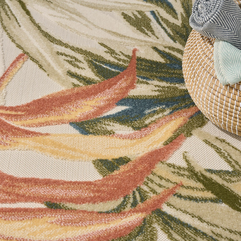 floral ivory green rug closeup pattern