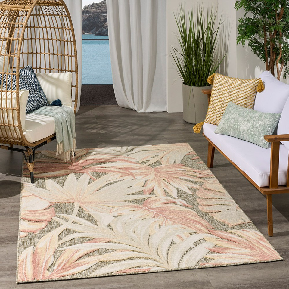 floral sage rose rug indoors dark setting