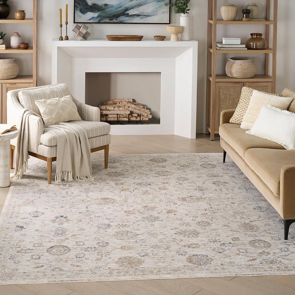 ivory multicolour traditional rug in a living room with cream decor
